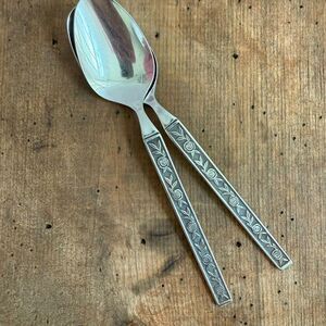Vintage 2pc Interpur Mexicali Rose Stainless Steel Japan Table Spoon